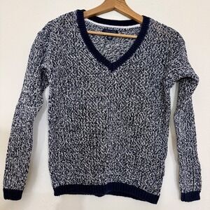 Tommy Hilfiger Women's V Neck Speckled Knit Sweater Navy White Size S